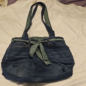 Levis Handmade Stylish Denim Tote Bag with Green Accents - NWOT